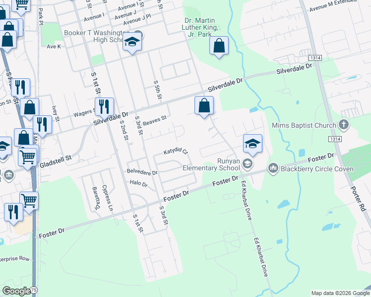 map of restaurants, bars, coffee shops, grocery stores, and more near 1603 Katydid Court in Conroe