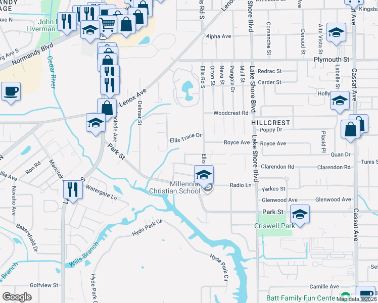 map of restaurants, bars, coffee shops, grocery stores, and more near 1366 Ellis Road South in Jacksonville