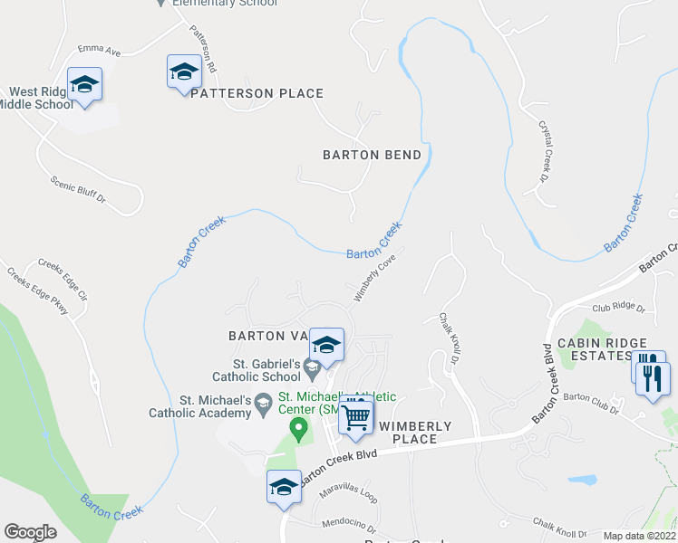 map of restaurants, bars, coffee shops, grocery stores, and more near 9012 Thickwoods Cove in Austin