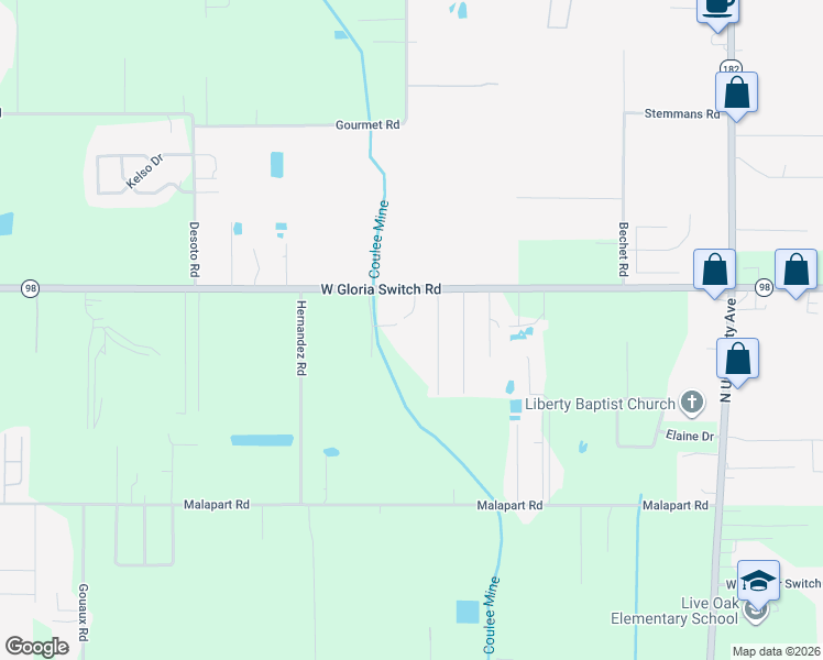 map of restaurants, bars, coffee shops, grocery stores, and more near 110 Lowpoint Avenue in Carencro