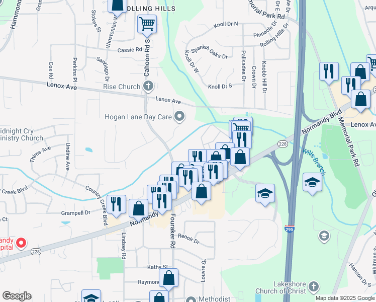 map of restaurants, bars, coffee shops, grocery stores, and more near 1469 Fouraker Road in Jacksonville