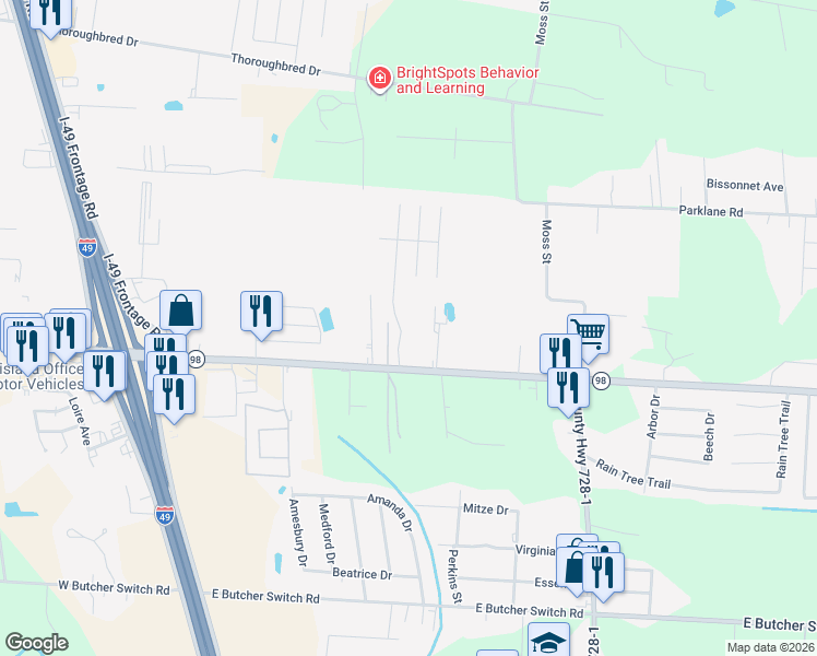 map of restaurants, bars, coffee shops, grocery stores, and more near 407 East Ramsey Road in Carencro