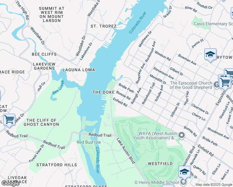map of restaurants, bars, coffee shops, grocery stores, and more near 3715 Bonnie Road in Austin