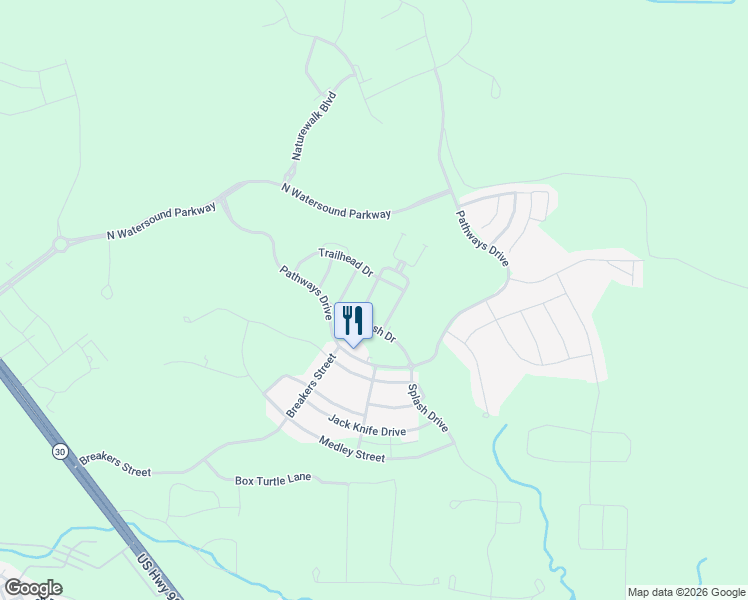 map of restaurants, bars, coffee shops, grocery stores, and more near 73 Sandchase Circle in Rosemary Beach