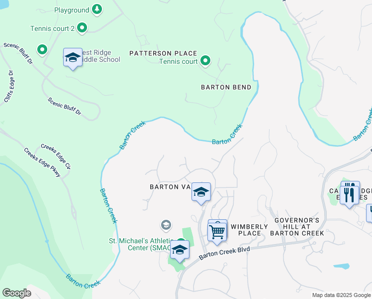 map of restaurants, bars, coffee shops, grocery stores, and more near 9012 Thickwoods Cove in Austin