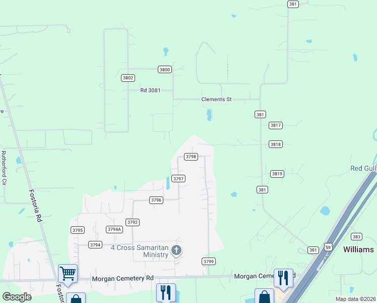 map of restaurants, bars, coffee shops, grocery stores, and more near 407 County Road 3798 in Cleveland