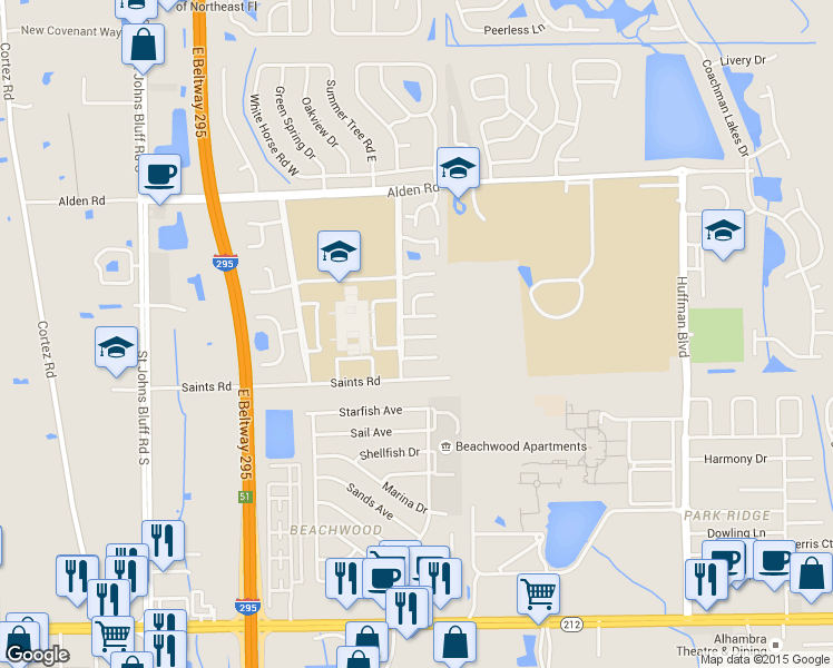 map of restaurants, bars, coffee shops, grocery stores, and more near 11482 Delegate Court in Jacksonville