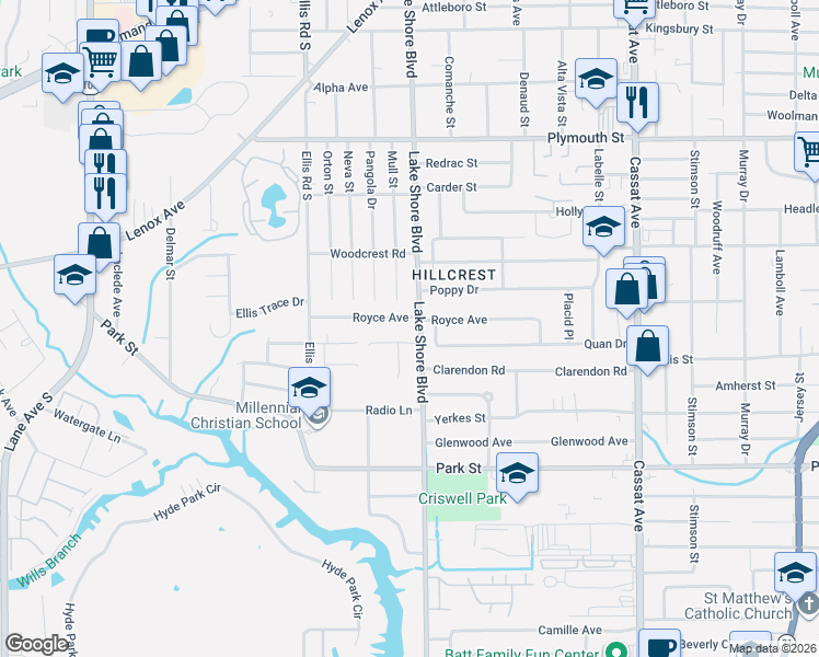 map of restaurants, bars, coffee shops, grocery stores, and more near 5411 Royce Avenue in Jacksonville