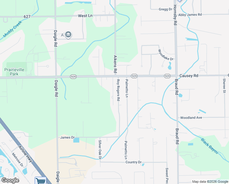 map of restaurants, bars, coffee shops, grocery stores, and more near 15477 Shirley Drive in Prairieville