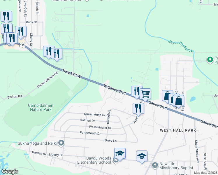 map of restaurants, bars, coffee shops, grocery stores, and more near 1913 Gause Boulevard West in Slidell