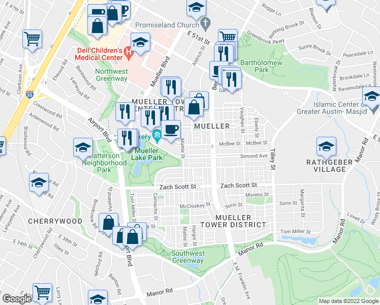 map of restaurants, bars, coffee shops, grocery stores, and more near 2008 Simond Avenue in Austin