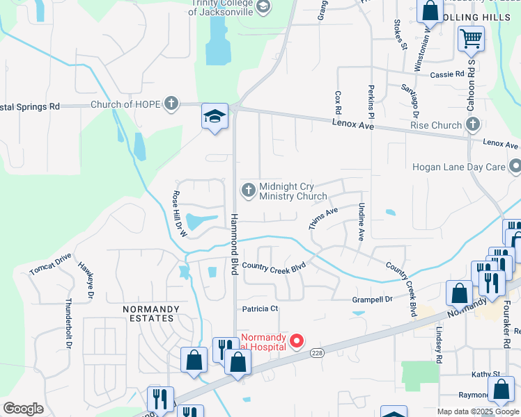 map of restaurants, bars, coffee shops, grocery stores, and more near 1420 Juniper Bush Court in Jacksonville