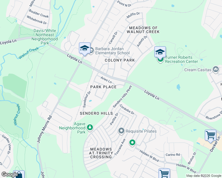 map of restaurants, bars, coffee shops, grocery stores, and more near 7005 Astro View Drive in Austin