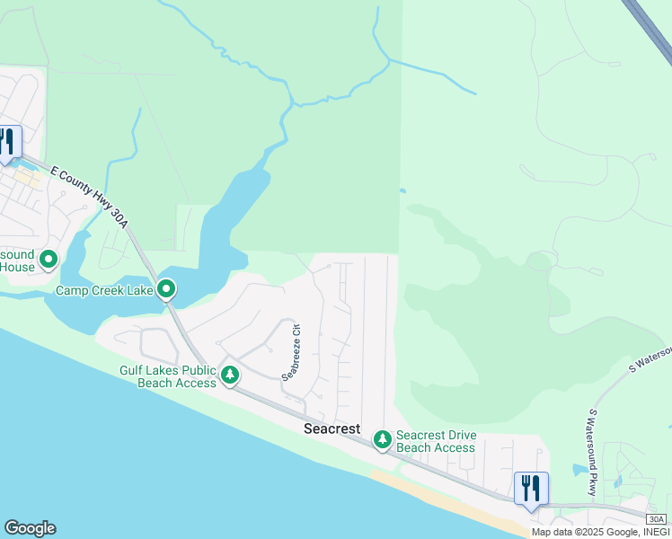 map of restaurants, bars, coffee shops, grocery stores, and more near 733 Patina Boulevard in Rosemary Beach