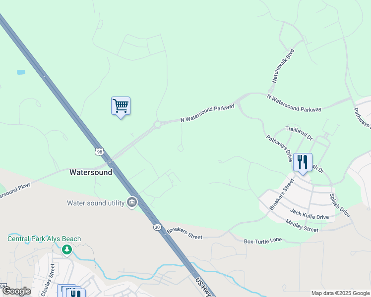 map of restaurants, bars, coffee shops, grocery stores, and more near in Watersound