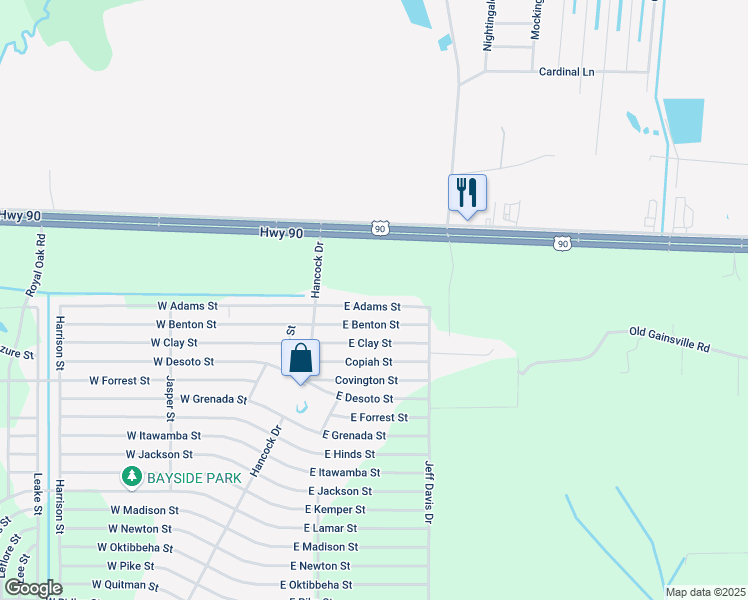 map of restaurants, bars, coffee shops, grocery stores, and more near 6072 East Adams Street in Bay St. Louis