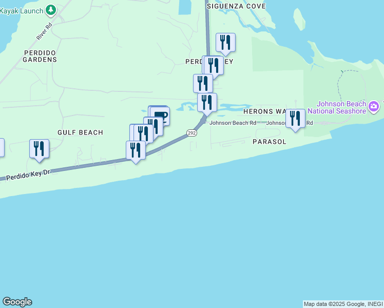 map of restaurants, bars, coffee shops, grocery stores, and more near 13601 Perdido Key Drive in Pensacola