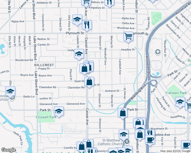 map of restaurants, bars, coffee shops, grocery stores, and more near 1365 Dakar Street in Jacksonville