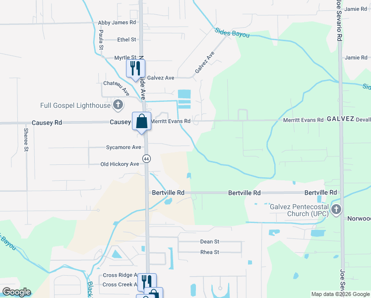 map of restaurants, bars, coffee shops, grocery stores, and more near 41103 Garden Court in Gonzales