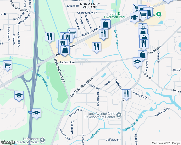 map of restaurants, bars, coffee shops, grocery stores, and more near 6954 Wyandotte Avenue in Jacksonville