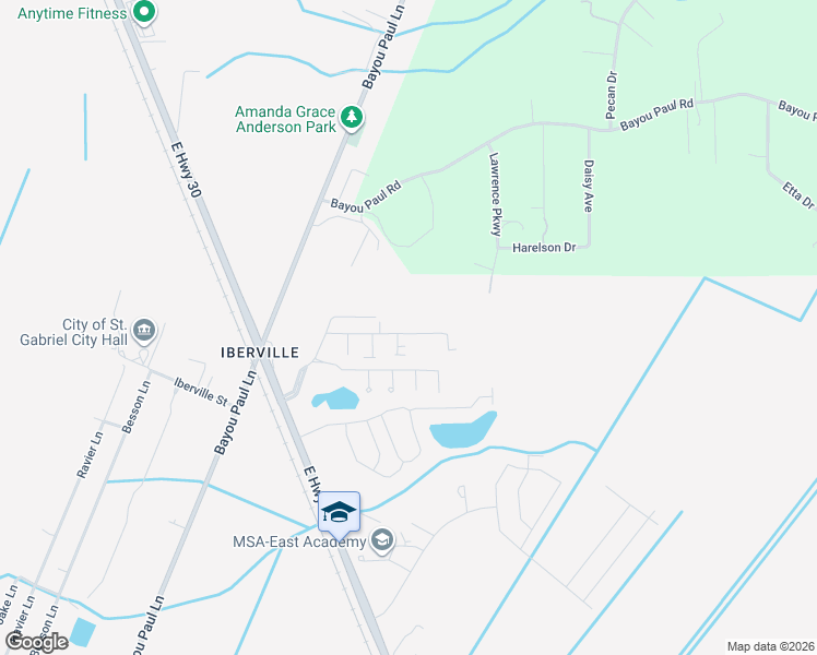 map of restaurants, bars, coffee shops, grocery stores, and more near 5645 Rose Down Avenue in Saint Gabriel