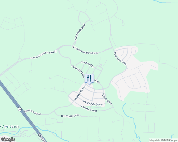 map of restaurants, bars, coffee shops, grocery stores, and more near 73 Sandchase Circle in Rosemary Beach