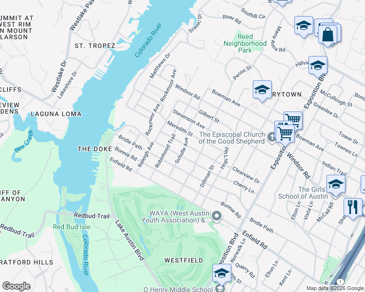 map of restaurants, bars, coffee shops, grocery stores, and more near 3401 Clearview Drive in Austin