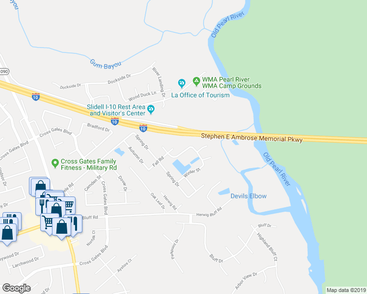 map of restaurants, bars, coffee shops, grocery stores, and more near 321 Autumn Lakes Road in Slidell