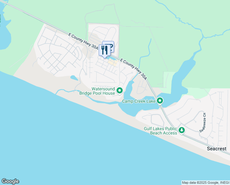 map of restaurants, bars, coffee shops, grocery stores, and more near 45 Tidal Bridge Way in Rosemary Beach