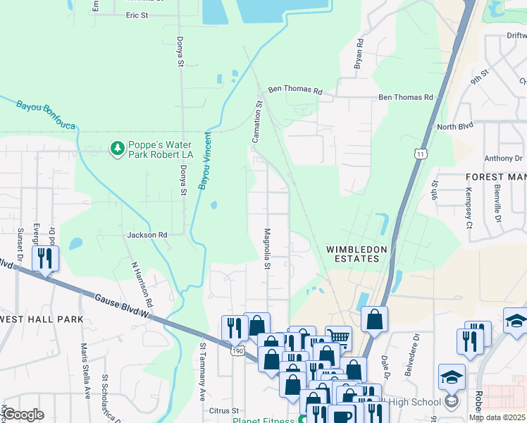 map of restaurants, bars, coffee shops, grocery stores, and more near 339 Willow Street in Slidell
