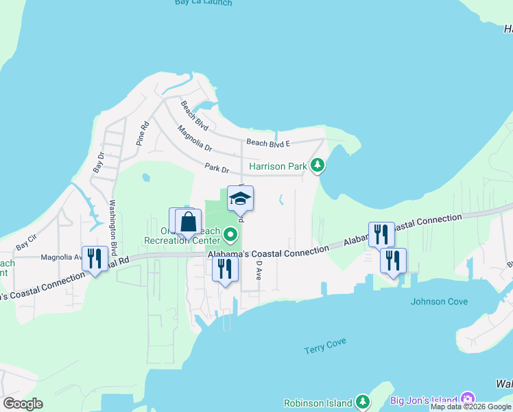 map of restaurants, bars, coffee shops, grocery stores, and more near 4800-5014 Wilson Boulevard in Orange Beach