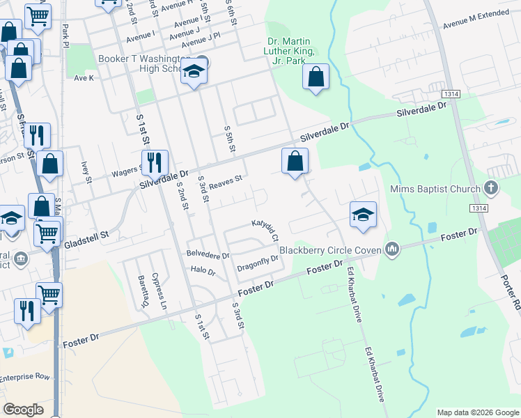 map of restaurants, bars, coffee shops, grocery stores, and more near 102 North Creek Drive in Conroe