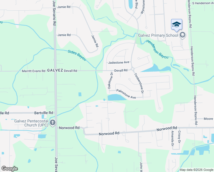 map of restaurants, bars, coffee shops, grocery stores, and more near 15463 Oakstone Drive in Prairieville