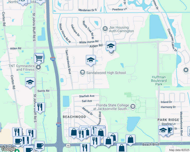 map of restaurants, bars, coffee shops, grocery stores, and more near 11482 Delegate Court in Jacksonville