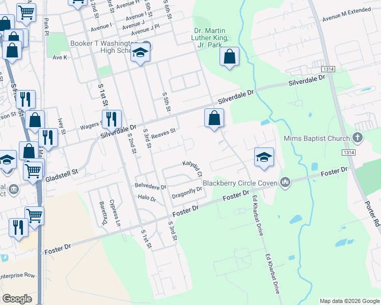 map of restaurants, bars, coffee shops, grocery stores, and more near 102 North Creek Drive in Conroe