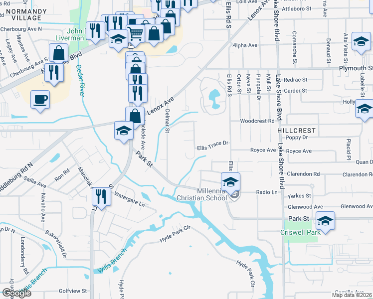 map of restaurants, bars, coffee shops, grocery stores, and more near 1456 Ellis Trace Drive in Jacksonville