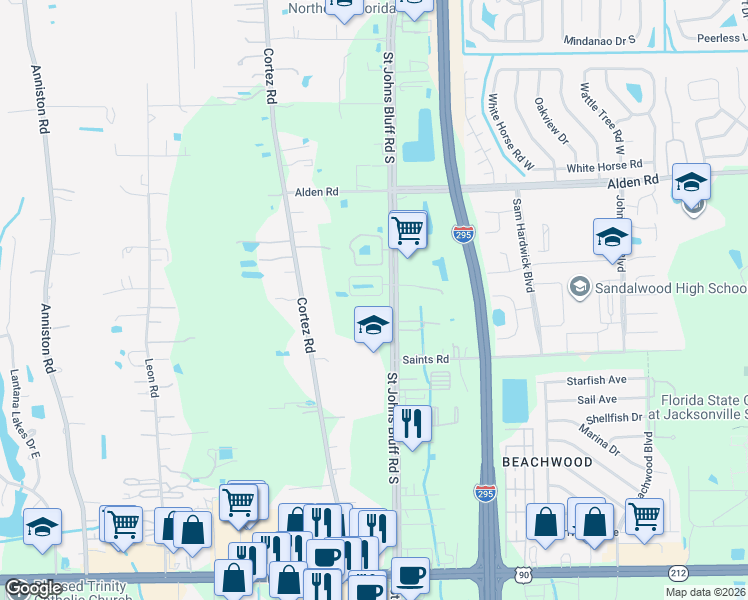 map of restaurants, bars, coffee shops, grocery stores, and more near 11273 Estancia Villa Drive in Jacksonville