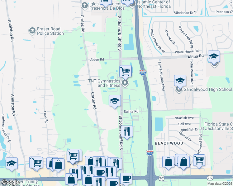 map of restaurants, bars, coffee shops, grocery stores, and more near 11273 Estancia Villa Drive in Jacksonville