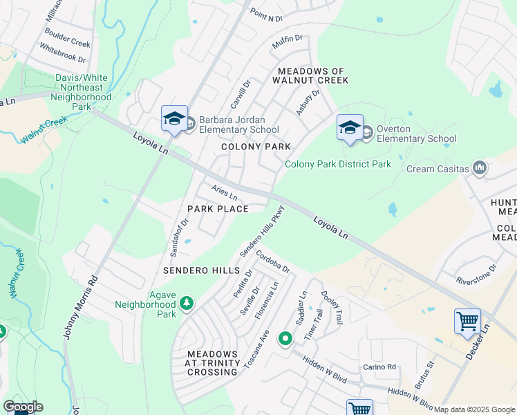 map of restaurants, bars, coffee shops, grocery stores, and more near 7109 Astro View Drive in Austin