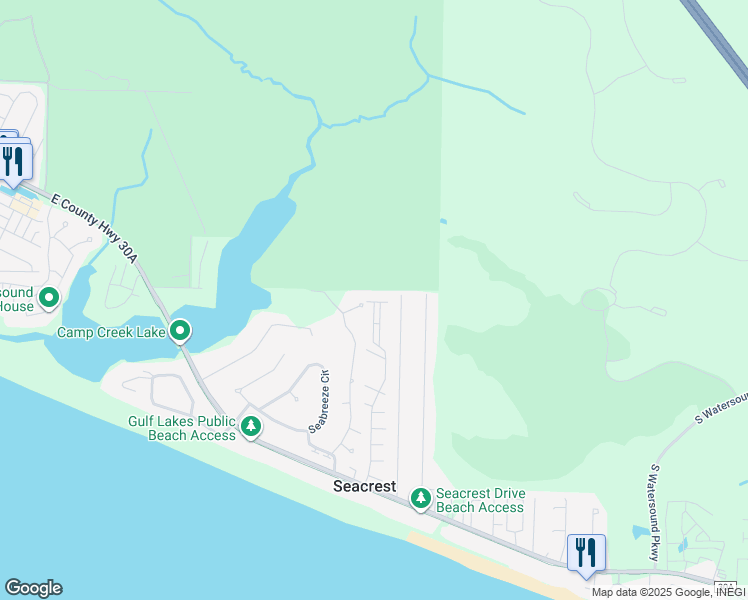 map of restaurants, bars, coffee shops, grocery stores, and more near 733 Patina Boulevard in Rosemary Beach