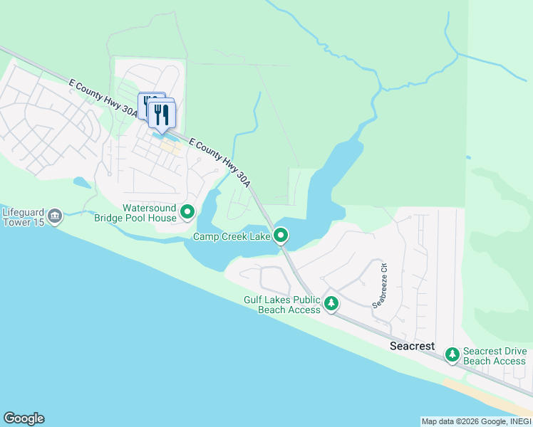 map of restaurants, bars, coffee shops, grocery stores, and more near 806 East County Highway 30A in Panama City Beach