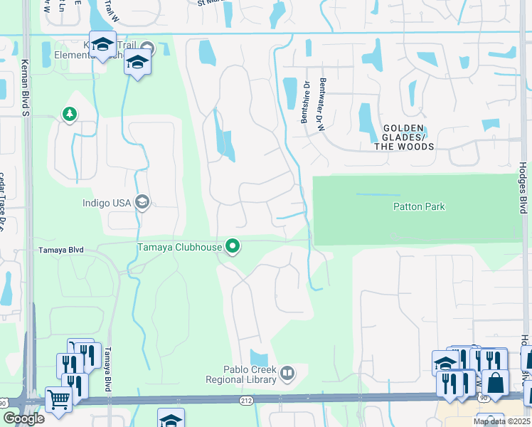 map of restaurants, bars, coffee shops, grocery stores, and more near 2818 Preveza Court in Jacksonville
