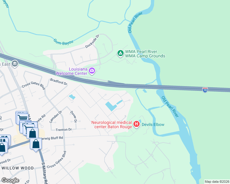 map of restaurants, bars, coffee shops, grocery stores, and more near 321 Autumn Lakes Road in Slidell
