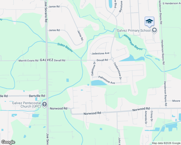 map of restaurants, bars, coffee shops, grocery stores, and more near 15463 Oakstone Drive in Prairieville