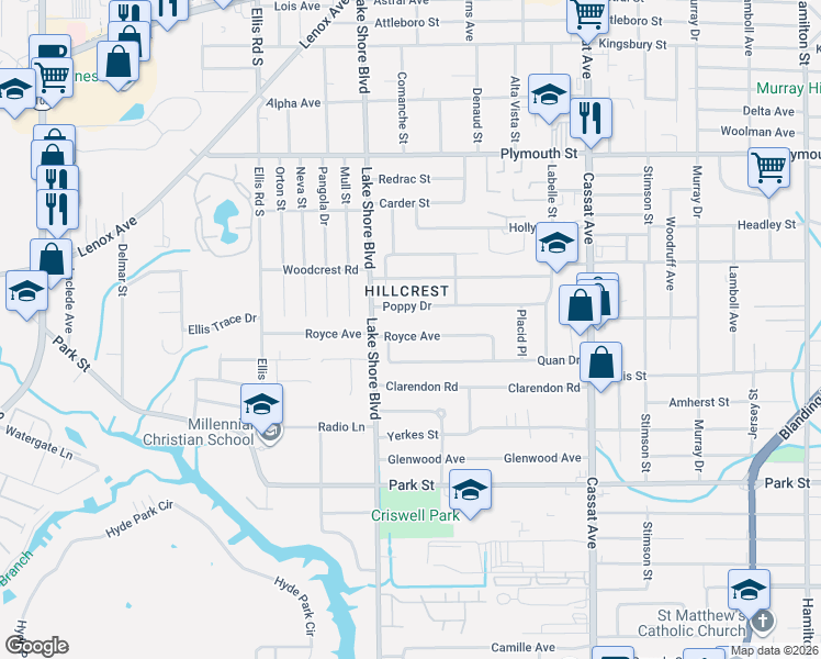 map of restaurants, bars, coffee shops, grocery stores, and more near 5365 Royce Avenue in Jacksonville