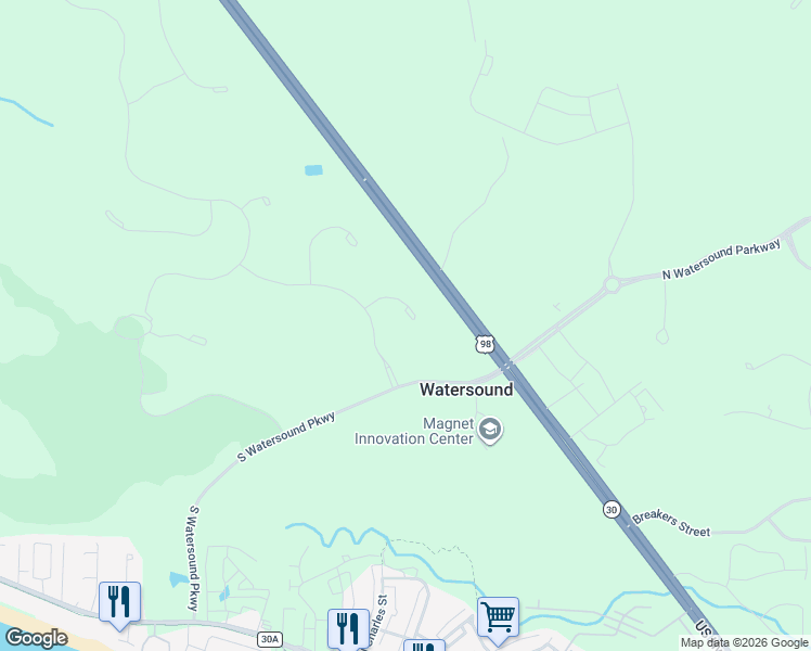 map of restaurants, bars, coffee shops, grocery stores, and more near in Watersound