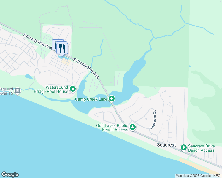 map of restaurants, bars, coffee shops, grocery stores, and more near 6 Camp Creek Road North in Panama City Beach