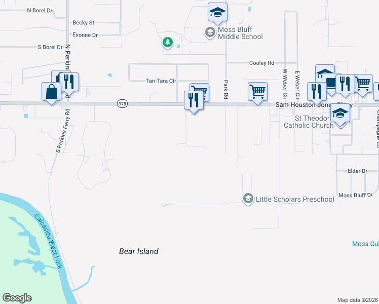 map of restaurants, bars, coffee shops, grocery stores, and more near 289 Sallengs Road in Lake Charles