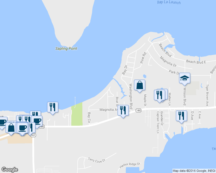 map of restaurants, bars, coffee shops, grocery stores, and more near 4959 Bay Circle in Orange Beach