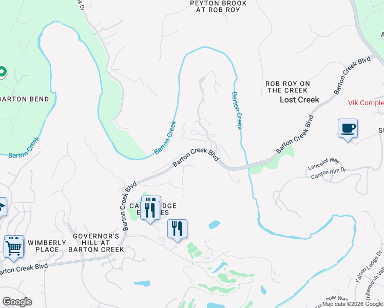 map of restaurants, bars, coffee shops, grocery stores, and more near 1200 Barton Creek Boulevard in Austin